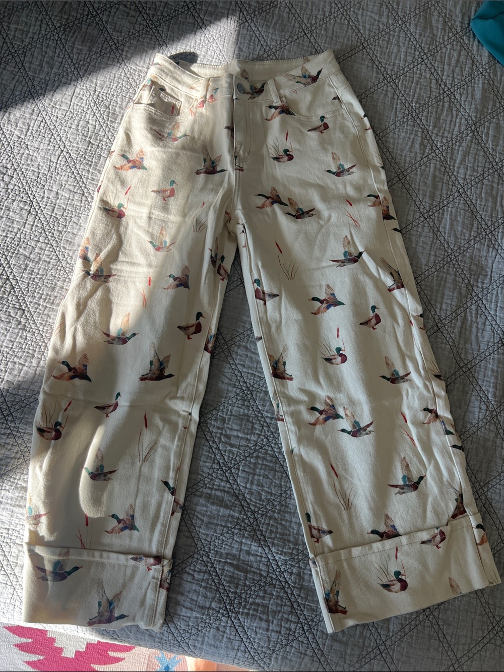 NWT SOLD OUT Viral Western Style Mallard Duck Print Cuffed Hem Jeans Pants - Picture 7 of 10
